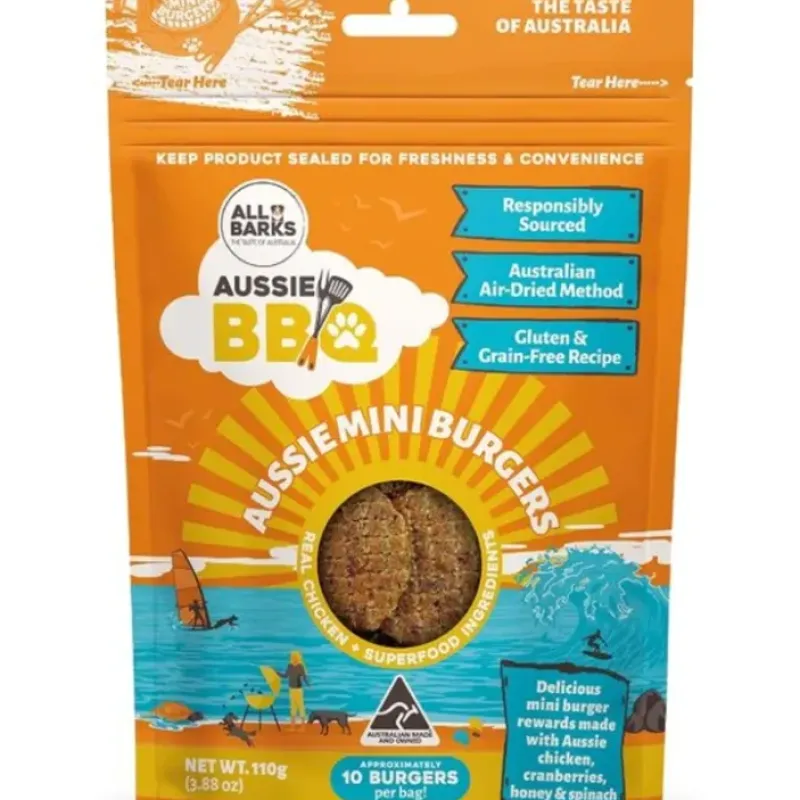 Dogs*All Barks Aussie Mini Burgers Chicken & Superfood Dog Treats 110G - Pet Home | The Perfect Pet Supplies Shopping Experience